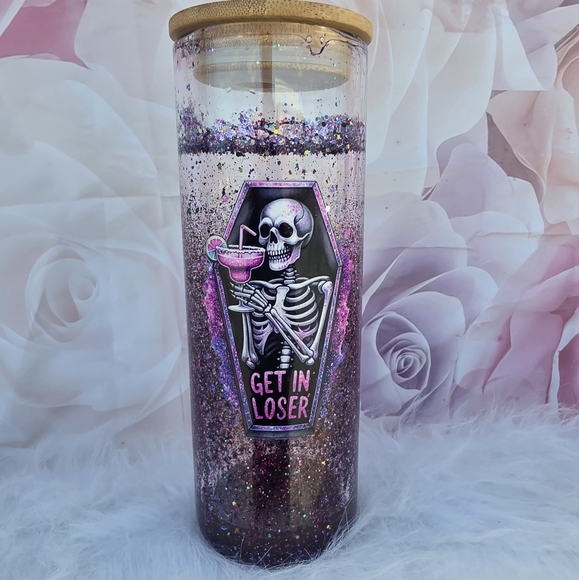 Skeleton Glitter Tumbler with Bamboo Lid - Picture 1 of 5